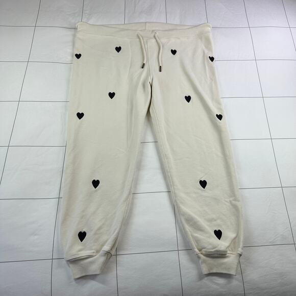 The Great Pants Womens Small Cream Heart Embroidered Crop Jogger Sporty Casual - Picture 2 of 12